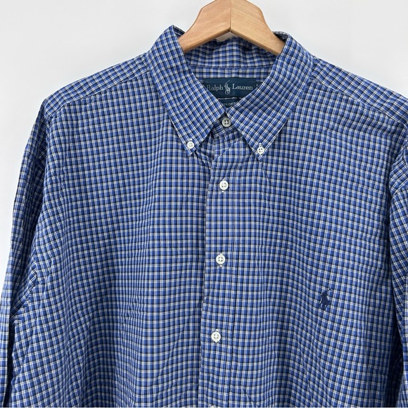 Ralph Lauren Shirt Mens 2XB Blue Check Gingham Pony Button Up Big & Tall Preppy - Picture 2 of 8